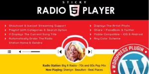 Sticky Radio Player WordPress Plugin Full Width Shoutcast and Icecast HTML5 Player 3.4破解版插件
